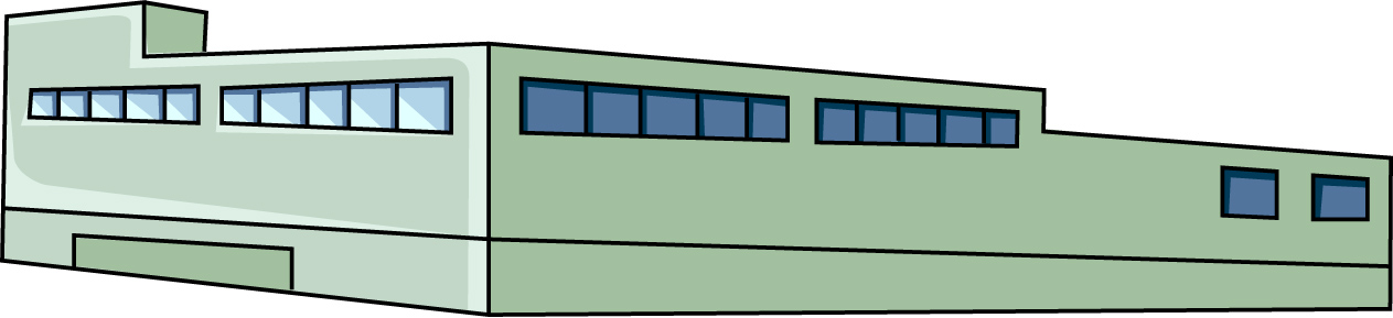横長のビルのイラスト06（ライトグリーンのビル・左向き）JPG