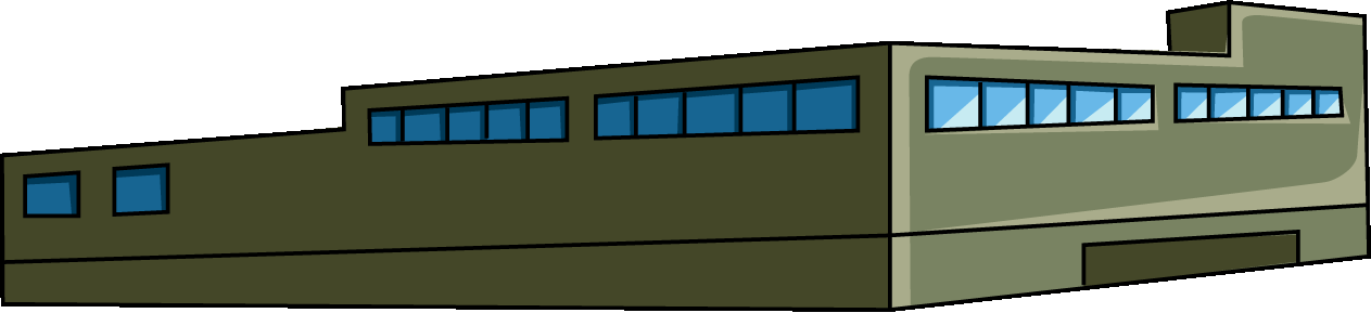 横長のビルのイラスト07（グリーンのビル・右向き）GIF