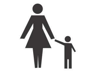 母と子供のシンボルのイラスト（手繋いでる母と子供・シンボル）[JPG]