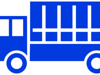 荷台に幌があるトラックのイラスト02（ブルーの幌車・ビコロール配色）［JPG］