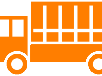 荷台に幌があるトラックのイラスト06（オレンジの幌車・ビコロール配色）［GIF］