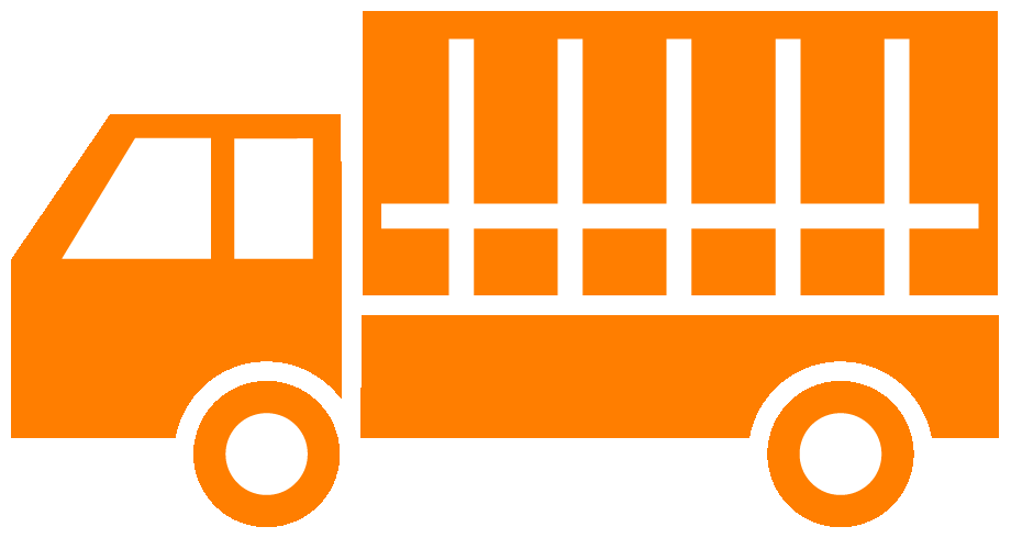 荷台に幌があるトラックのイラスト06（オレンジの幌車・ビコロール配色）GIF