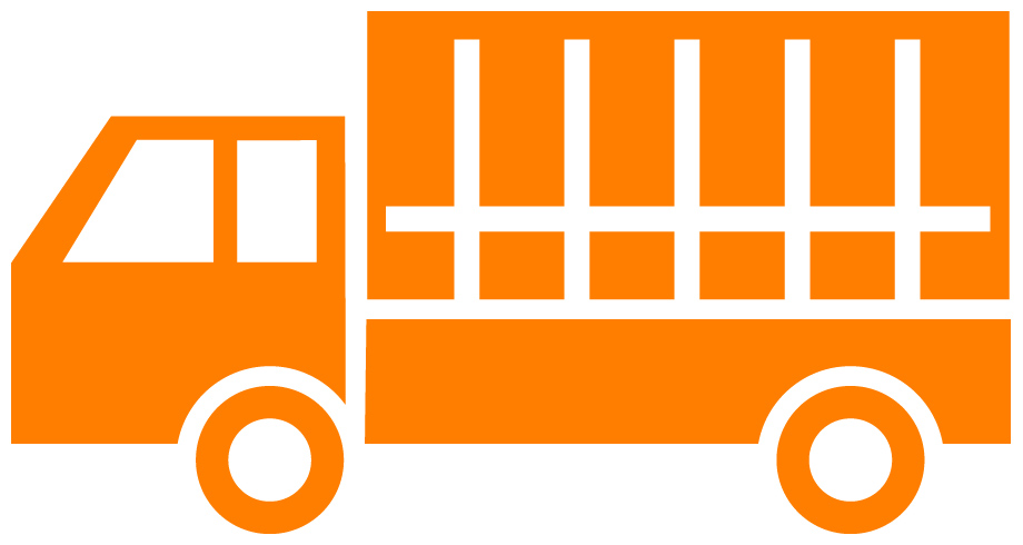 荷台に幌があるトラックのイラスト06（オレンジの幌車・ビコロール配色）JPG