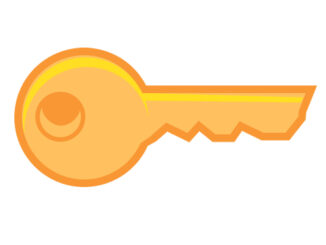鍵のイラスト01（正面から見た黄色い鍵）[JPG]