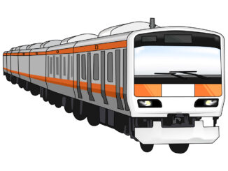 電車のイラスト01（オレンジの電車・右向き）[JPG]
