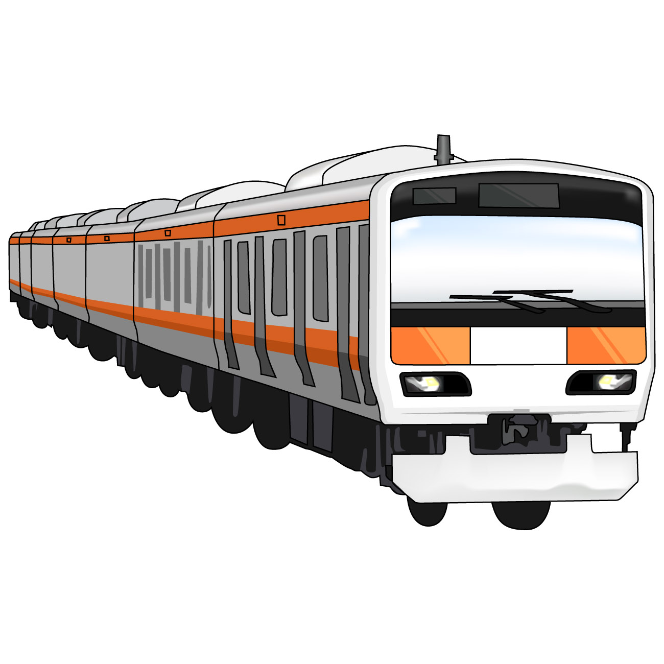 電車のイラスト01（オレンジの電車・右向き）JPG