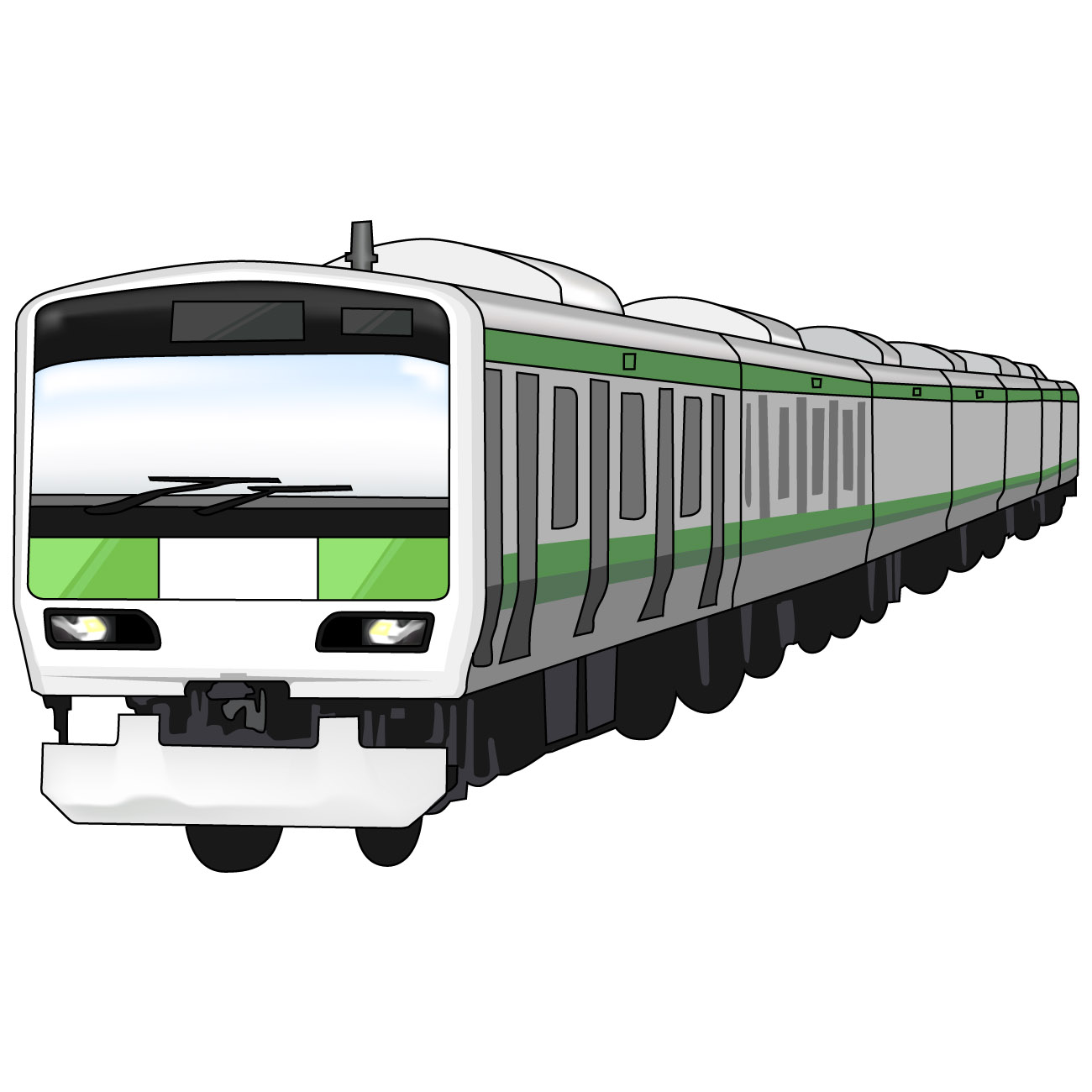 電車のイラスト02（グリーンの電車・左向き）JPG