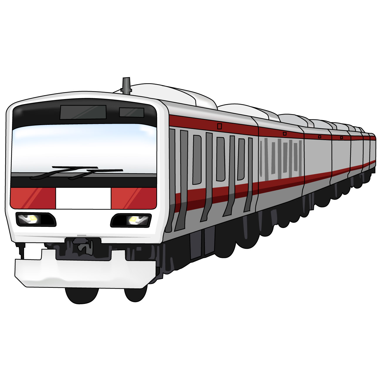 電車のイラスト03（レッドの電車・左向き）JPG