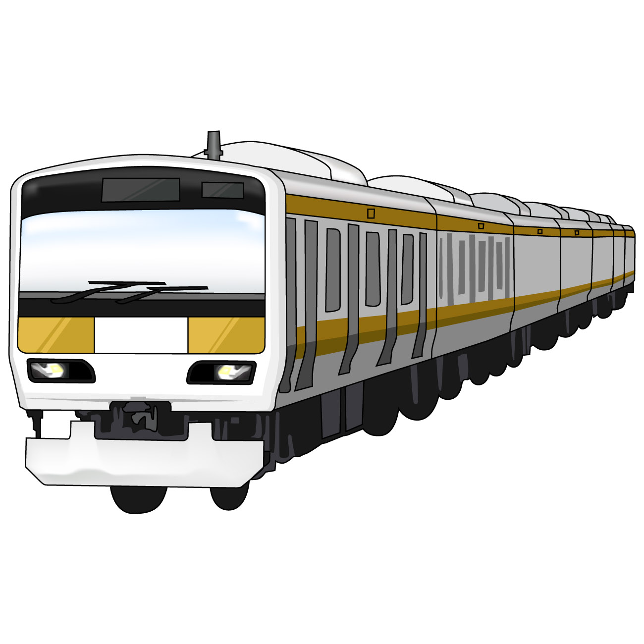 電車のイラスト04（イエローの電車・左向き）JPG