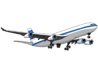 飛行機のイラスト02（ブルーの飛行機・右向き）[PNG]
