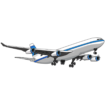 飛行機のイラスト02（ブルーの飛行機・右向き）PNG