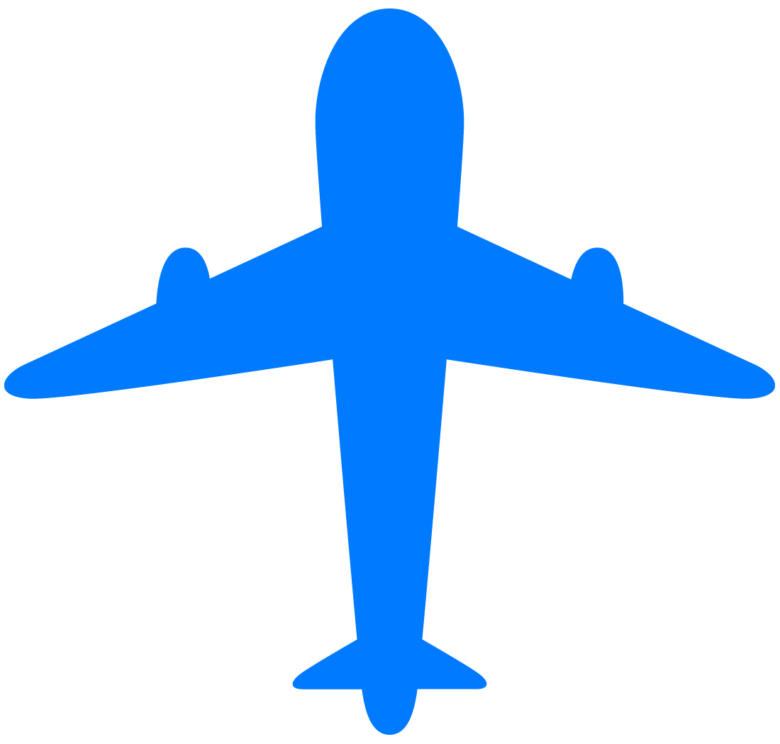 飛行機のシルエットのイラスト01（ライトブルーの飛行機）JPG