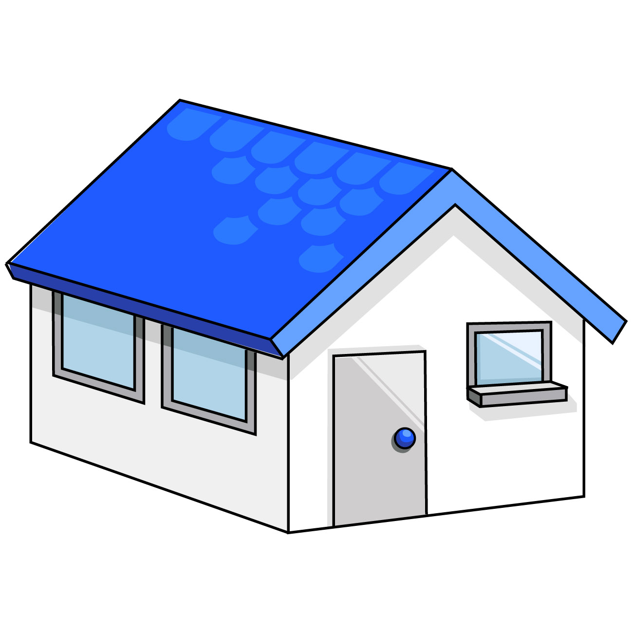 家のイラスト11 ブルーの一階建ての家 右向き Jpg テンプレート フリーbiz