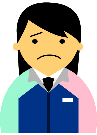 【困った顔】コンビニ店員女性20代～30代のアイコン05（紺／袖水色ピンク・黒髪）JPG