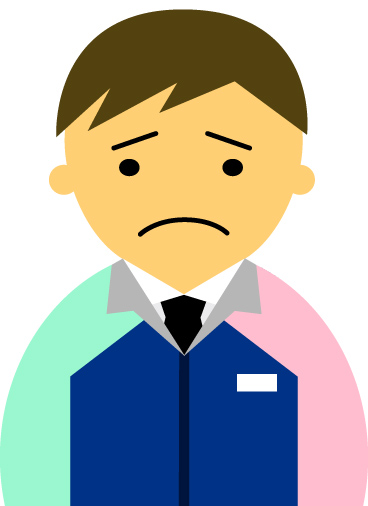【困った顔】コンビニ店員男性20代～30代のアイコン07（紺／袖水色ピンク・茶髪）JPG