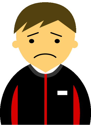 【困った顔】コンビニ店員男性20代～30代のアイコン08（黒地に赤・茶髪）GIF