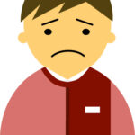会員登録不要で無料でダウンロードできる【困った顔】コンビニ店員男性20代～30代のアイコン12（エンジ濃淡2色・茶髪）［JPG］