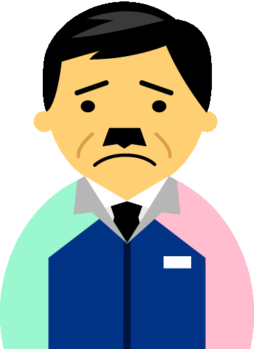 【困った顔】コンビニ店員男性40代～50代のアイコン05（紺／袖水色ピンク）GIF