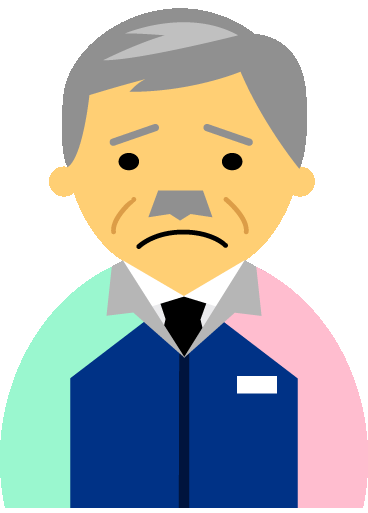 【困った顔】コンビニ店員男性60代～70代のアイコン05（紺／袖水色ピンク）GIF