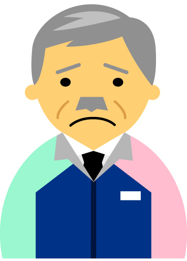 【困った顔】コンビニ店員男性60代～70代のアイコン05（紺／袖水色ピンク）JPG