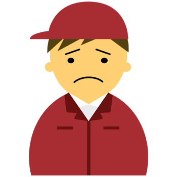【困った顔】作業服の男性20代～30代のアイコン05（赤・茶髪）PNG