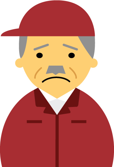 【困った顔】作業服の男性60代～70代のアイコン（赤）JPG