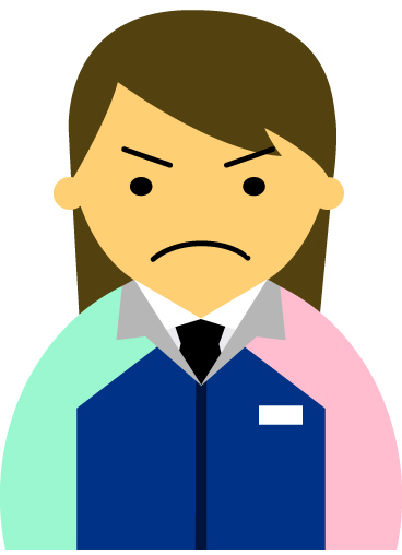【怒り顔】コンビニ店員女性20代～30代のアイコン11（紺／袖水色ピンク・茶髪）JPG
