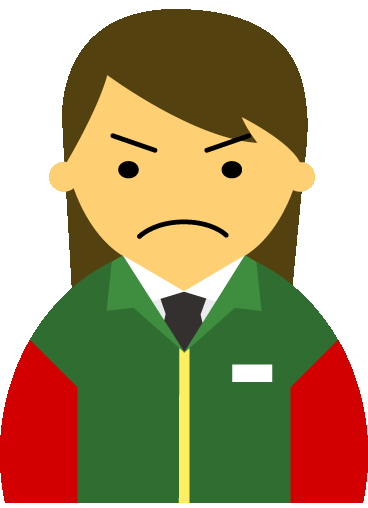 【怒り顔】コンビニ店員女性20代～30代のアイコン12（緑／袖赤・茶髪）GIF