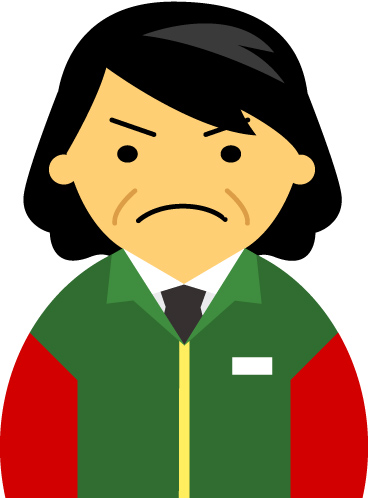 【怒り顔】コンビニ店員女性40代～50代のアイコン06（緑／袖赤）JPG