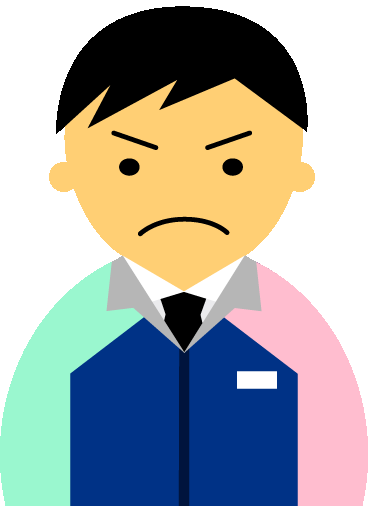 【怒り顔】コンビニ店員男性20代～30代のアイコン05（紺／袖水色ピンク・黒髪）GIF