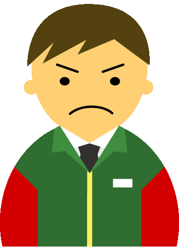 【怒り顔】コンビニ店員男性20代～30代のアイコン06（緑／袖赤・茶髪）GIF
