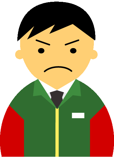 【怒り顔】コンビニ店員男性20代～30代のアイコン10（緑／袖赤・黒髪）GIF