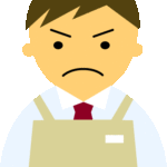 会員登録不要で無料でダウンロードできる【怒り顔】コンビニ店員男性20代～30代のアイコン11（アイボリーのエプロン・茶髪）［GIF］