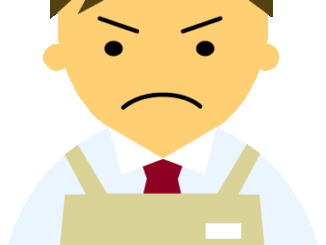 会員登録不要で無料でダウンロードできる【怒り顔】コンビニ店員男性20代～30代のアイコン11（アイボリーのエプロン・茶髪）［GIF］