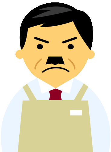 【怒り顔】コンビニ店員男性40代～50代のアイコン01（アイボリーのエプロン）GIF