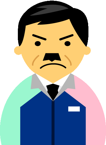 【怒り顔】コンビニ店員男性40代～50代のアイコン05（紺／袖水色ピンク）GIF