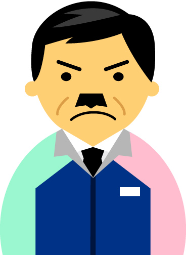 【怒り顔】コンビニ店員男性40代～50代のアイコン05（紺／袖水色ピンク）JPG
