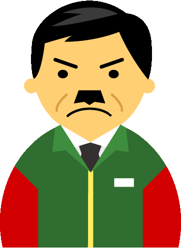 【怒り顔】コンビニ店員男性40代～50代のアイコン06（緑／袖赤）GIF