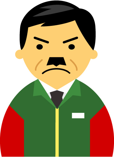 【怒り顔】コンビニ店員男性40代～50代のアイコン06（緑／袖赤）JPG