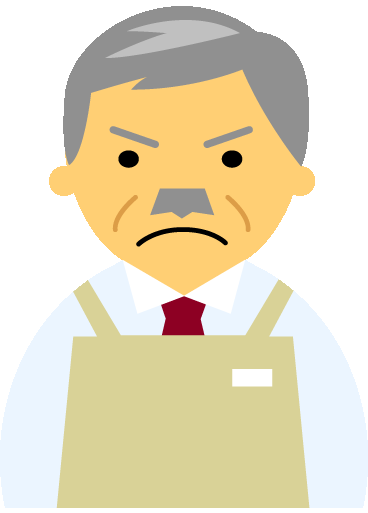 【怒り顔】コンビニ店員男性60代～70代のアイコン01（アイボリーのエプロン）GIF