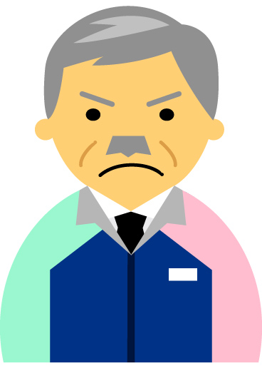 【怒り顔】コンビニ店員男性60代～70代のアイコン05（紺／袖水色ピンク）JPG