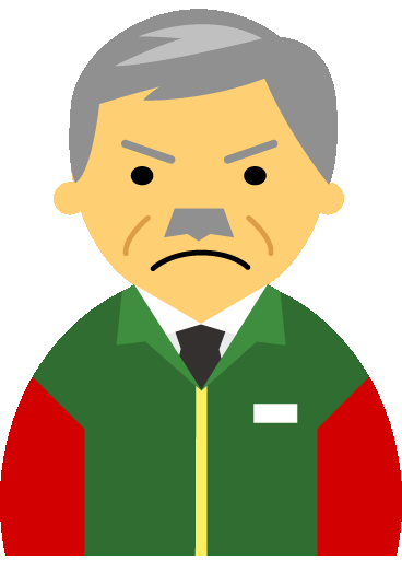 【怒り顔】コンビニ店員男性60代～70代のアイコン06（緑／袖赤）GIF