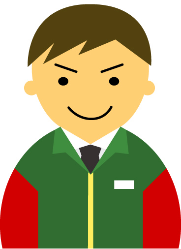 【普通の顔】コンビニ店員男性20代～30代のアイコン06（緑／袖赤・茶髪）JPG