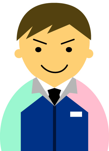 【普通の顔】コンビニ店員男性20代～30代のアイコン07（紺／袖水色ピンク・茶髪）JPG