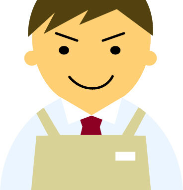 会員登録不要で無料でダウンロードできる【普通の顔】コンビニ店員男性20代～30代のアイコン11（アイボリーのエプロン・茶髪）［JPEG］