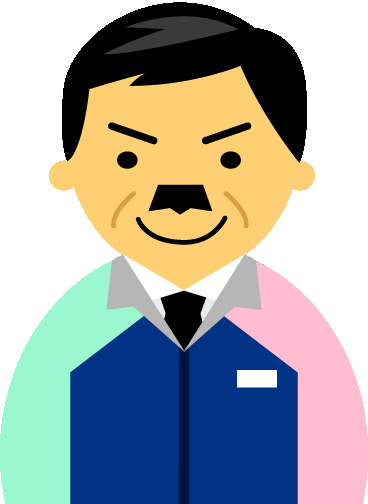 【普通の顔】コンビニ店員男性40代～50代のアイコン05（紺／袖水色ピンク）GIF