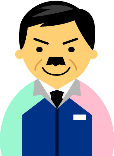【普通の顔】コンビニ店員男性40代～50代のアイコン05（紺／袖水色ピンク）JPG