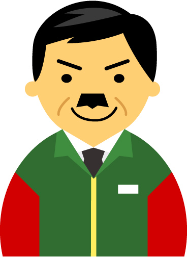 【普通の顔】コンビニ店員男性40代～50代のアイコン06（緑／袖赤）JPG