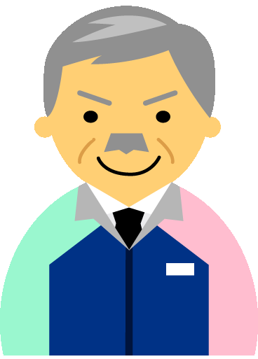 【普通の顔】コンビニ店員男性60代～70代のアイコン05（紺／袖水色ピンク）GIF