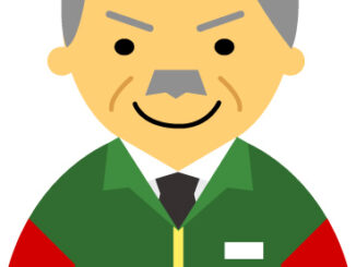 【普通の顔】コンビニ店員男性60代～70代のアイコン06（緑／袖赤）［JPG］